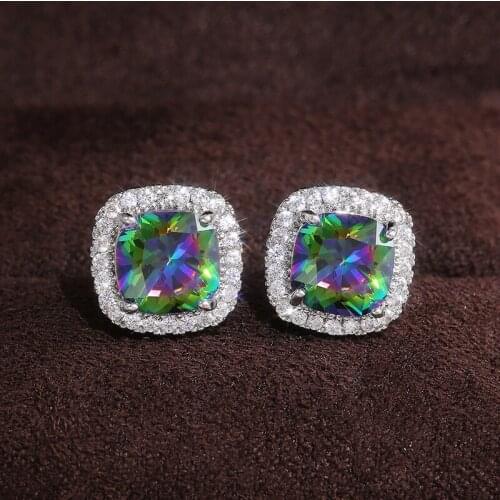 Fine Lady Earrring 2ct Rainbow AAAAA cz 925 sterling silver Party Wedding Stud Earrings for women lovers Jewelry
