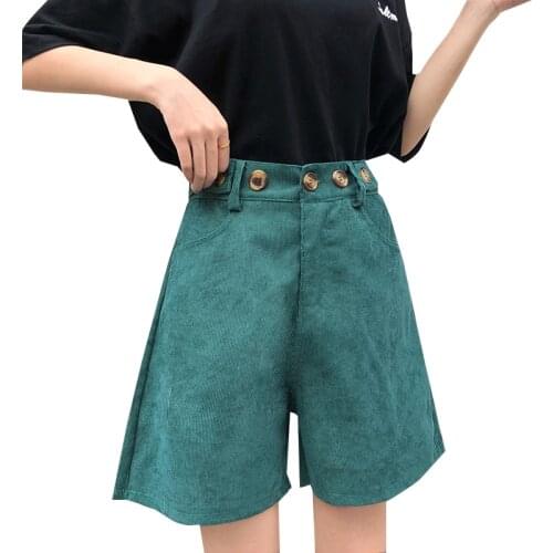 Fashion 2020 Korea Retro Green Corduroy Shorts Loose Straight Short Women Plus Size pantalones cortos de mujer Black Shorts Girl