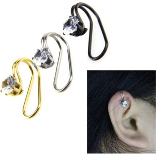 1PCS New Arrival Fashion High Quality Gold Crystal Stud Earrings Ear Clip Non Piercings Ear Cuff Women Fashion Jewelry
