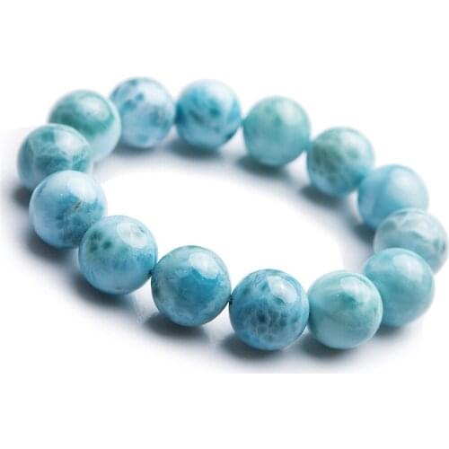 16mm Genuine Natural Blue Larimar Gemstone Fitness Bracelets Women Men Big Power Stretch Crystal Round Bead Bracelet AAAAAA