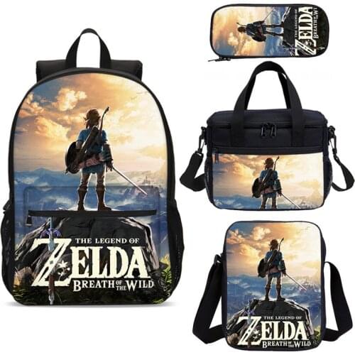 4pcs/set Children Zelda Anime School Bags For Kids Trendy Bagpack Teenager Boys Book Bags Primary School Bag Set With Lunch Box