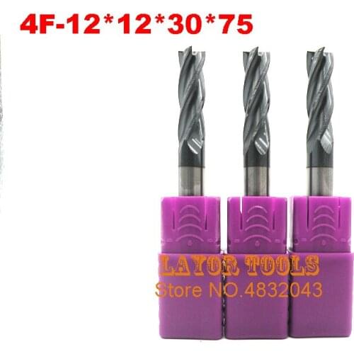 4f-12*12*30*75,hrc50,carbide End Mills,carbide Square Flatted End Mill,4 Flute,coating:nano,factory Outlet Length