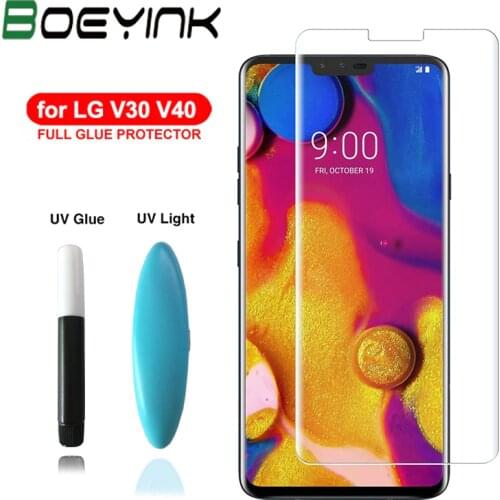 BoeYink 100D UV Liquid Full Glue Tempered Glass For LG V30 V40 V50 Mobile phone uv protection For LG G7 G8 Screen Protector