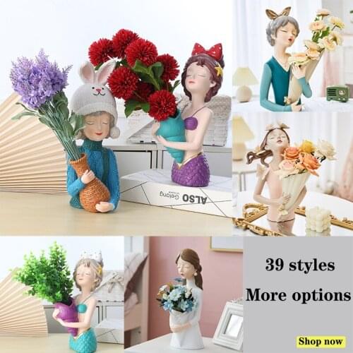 39 Styles Nordic Styl Girl Resin Flower Vase Decoration Home Decorative Vases For Flowers Pot large Vintage Table Vase Ornaments