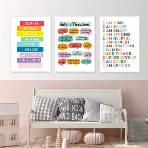Kid Affirmations Encourage Quotes Prints Colorful Wall Art Canvas Painting Nursery Decor Kids Bedroom Sign Poster Playroom Decor
