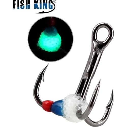 FISH KING 5pcs Luminous Overturned Treble Hook High Carbon Steel Fishing Hooks 6/8/12/14# Lure Triple Hook Fishing Tackle