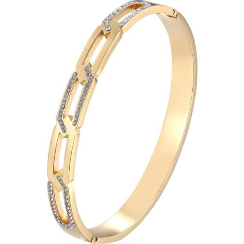 Exquisite Zircon Chain Shape Bracelets & Bangle Stainless Steel Woman Trendy Brand Bangle Gold Plated Jewelry Pulseira Wholesale