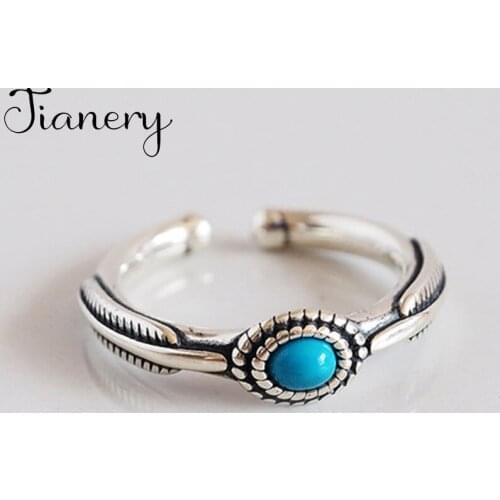 JIANERY Korean Trendy Silver Color Blue Rings For Women Lady Men Antique Rings Jewelry