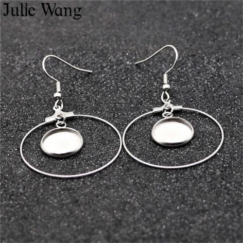 Julie Wang 10PCS 8/10/12mm Round Earring Cabochon Base Settings Stainless Steel Drop Earring Jewelry Making Accessory
