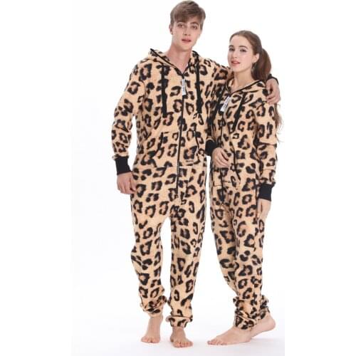 Nordic Way Leopard Print Onesie All In One Hoodies Fleece Romper Unisex Adult Playsuit