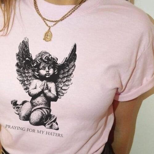 Summer Fashion Women Praying Cherub T Shirt Vintage Fashion Grunge Style Streetwear Tee Casual Cotton Tshirt Female Cute Top