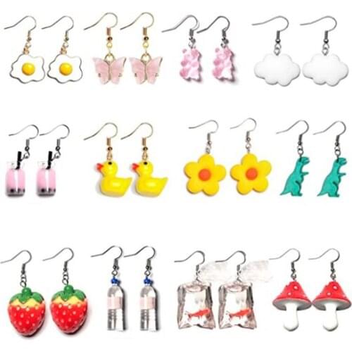Cartoon 3d Drop Earrings for Women Girls Cute Animals resin Fruit Dangle Earring Korean Fashion Hanging Earring Jewelry Gift