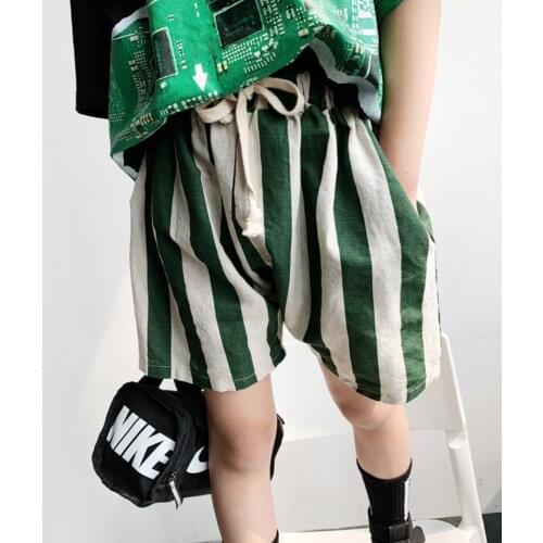 2021 new style girls boys striped shorts summer cotton linen fashion kids shorts