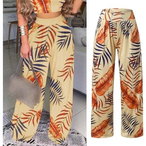 2021 New Women High Waist Printing Pants Easy Trousers Long Pants Boho Beach Pockets Pants Daily Comfy High Quality Loose Pant