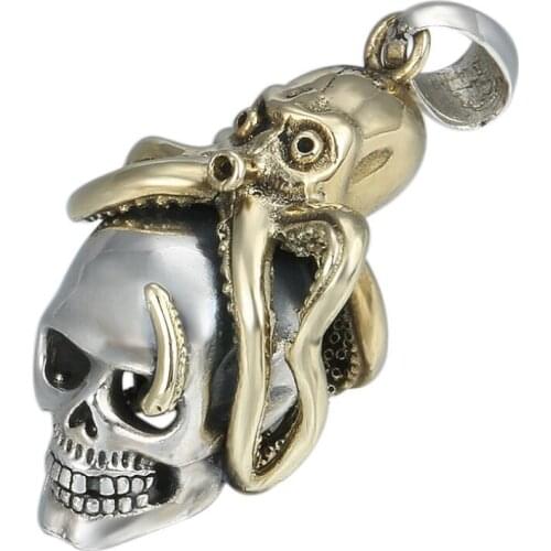 NEW 100% 925 Silver Skull Necklace Pure Silver Octopus Pendant Necklace Sterling Silver Skeletion Pendant Necklace