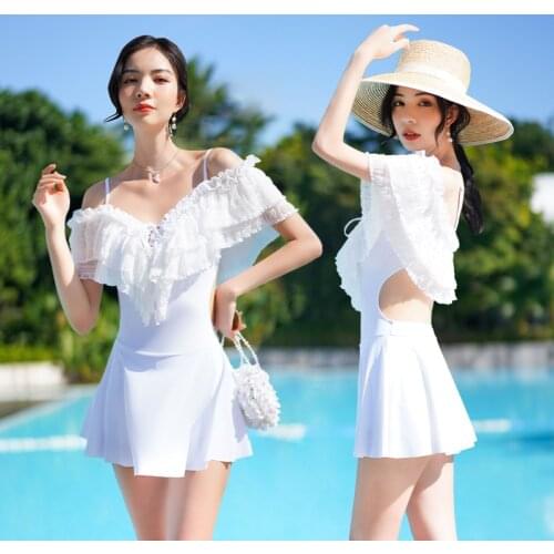 New Lace Backless One-piece Swimsuit Korean INS Style Slim Solid Color Ladies Swimsuit