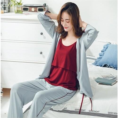 New confinement three-piece suit, breastfeeding clothes, pregnant women sling pajamas, plus size maternity clothes