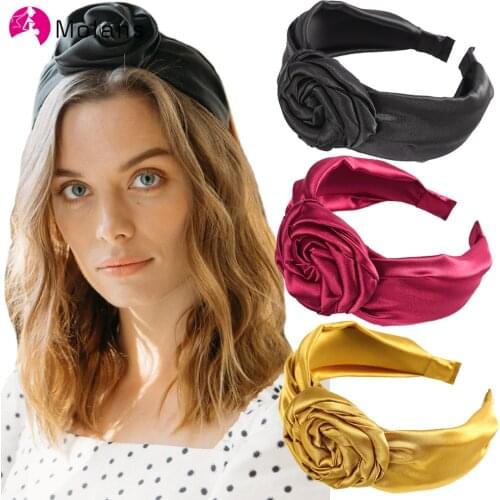 Molans Rose Flower Headband for Women Knot Print Turban Solid Wide Knotted Hairband Bandana Hair Hoop Female Hair Accessories