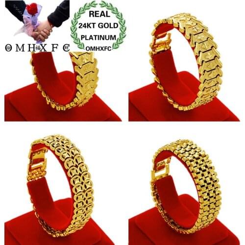 OMHXFC Wholesale European Fashion Man Male Party Birthday Wedding Gift Vintage Elegant Wide Heart Watch 24KT Gold Bracelet BE273