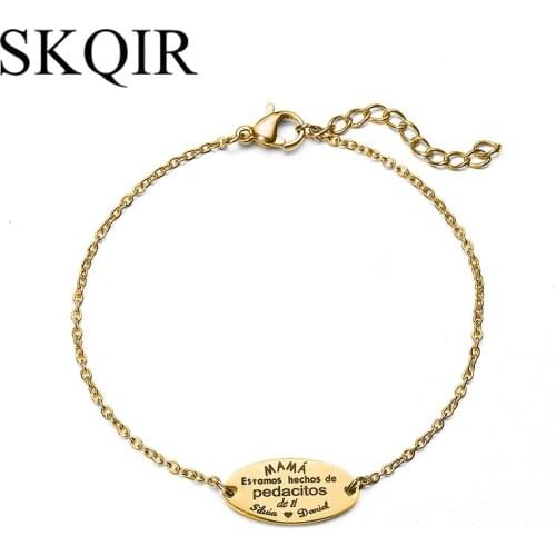 Personalized Gold Letter Bracelet Engraved Warm Name Bracelets For Women Vintage Jewelry Nameplate Love Mothers Day Bangle Gift