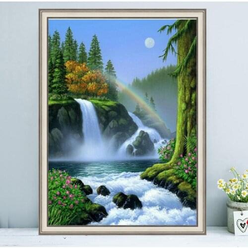 Landscape Waterfall Forest Rainbow Diamond Painting 5D DIY Embroidery Art Decor