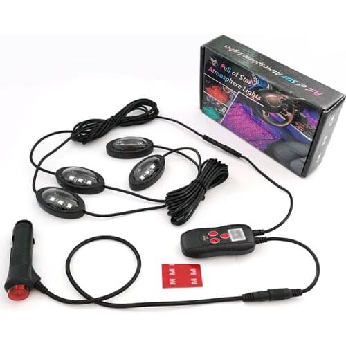 Car Interior Lights 12V Star Projector Music Sync Ambient Lights 4 LED Lights with Adhesive Under Dashboard Carpet Lights
