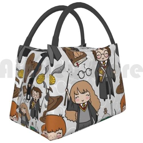 Portable Insulation Bag Wizard School On Grey Magic Wizard School Spell Potion Wand Broom