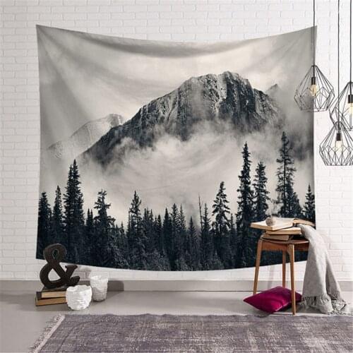 Nature Psychedelic Mountain Tapestry Foggy Forest Landscape Mandala Fabric Blanket Tablecloth Dorm Decor Hanging Wall Tapestries