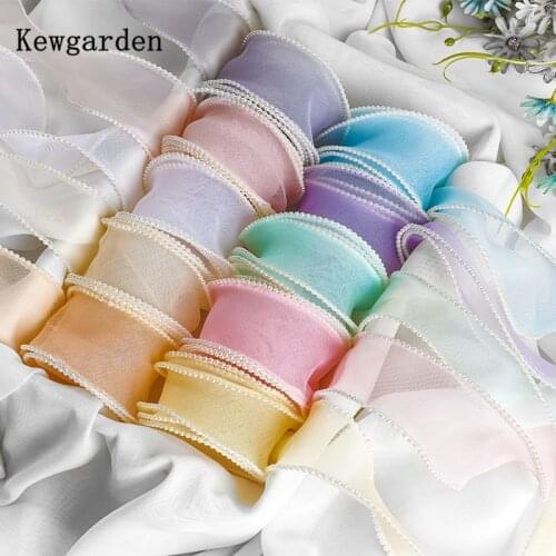 Kewgarden 1" 25mm Bead Hemming Organza Ribbons DIY Make Bows Hair Accessories Handmade Crafts Flower Gift Packing 5 Meters