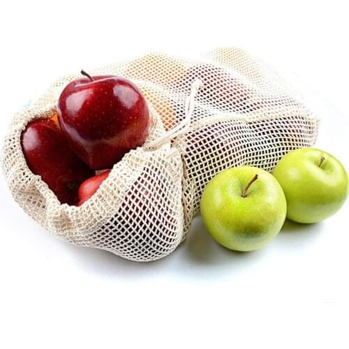Kitchen Storage Mesh Bags Cotton Vegetable Bags Reusable Home Fruit And Vegetable Mesh Bags With Drawstring Machine Washable