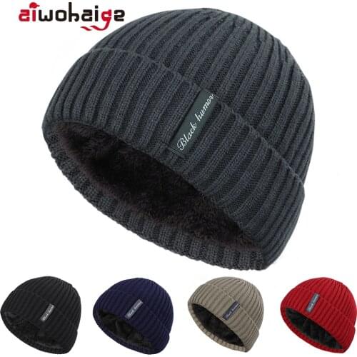 2020 New Fashion Winter Plus Velvet Thick Warm Knit Hat High Quality Women Men Solid Color Casual Beanies Soft Cap Bonnet Cotton