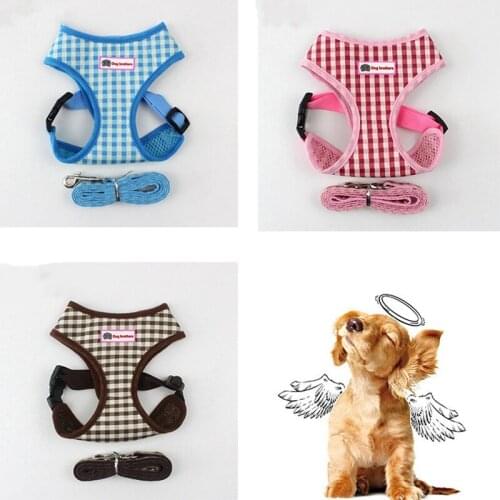 Dog Harness for Chihuahua Pug Small Medium Dogs Plaid Nylon Mesh Puppy Cat Harnesses Vest Breathable Walking Lead Leash Petshop