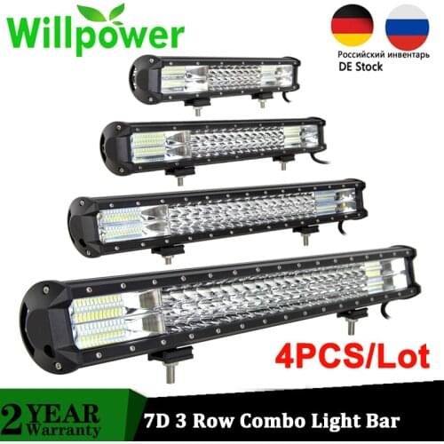 Willpower 4X 14" 17" 20" 23'' 3-Row LED Light Bar Offroad Combo Beam Led Work Light Wholesale for 4x4 Truck SUV ATV 4WD 12v 24V