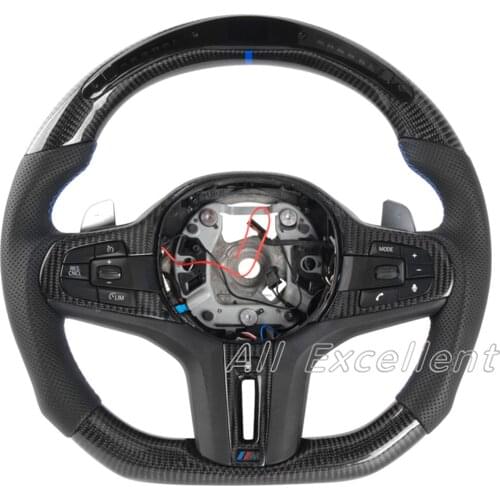 Carbon Fiber & Perforated Leather&LED for BMW G30 G50 Steering Wheel assembly with Silver Paddle Shifters