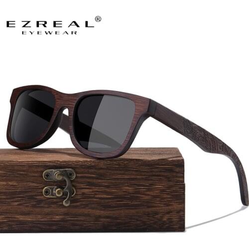 EZREAL Handmade Natural Wooden Sunglasses Women Men Brand Design Vintage Fashion Glasses Gray Polarized Lens Accept OEM 1610BN