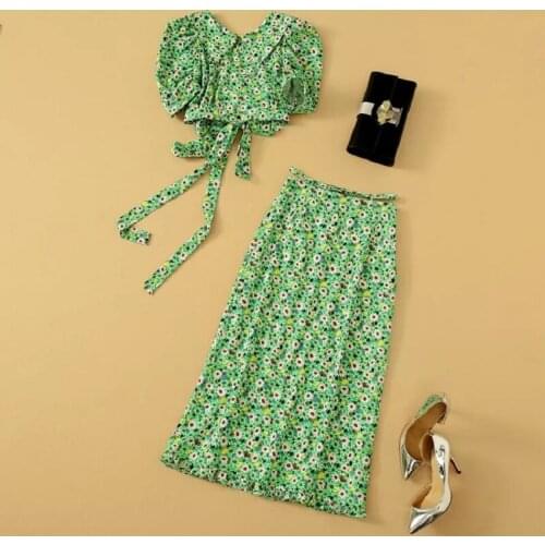 Crop Sets 2021 Summer Fashion 2 Piece Set High Quality Women Sexy Backless Crop Tops+High Waist Midi Skirt Sets Casual Party