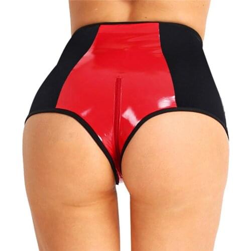 Womens Pole Dance Shorts Wetlook Leather Dance Hot Rave Shorts Dancing Costumes Zipper Open Crotch Music Festivals Rave Clothes
