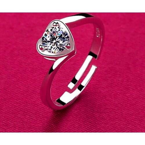 Womens Classic Cute Love Heart Shape AAA Zircon Open Style Ring Adjustable Fashion Jewelry Lovers Gift R0007
