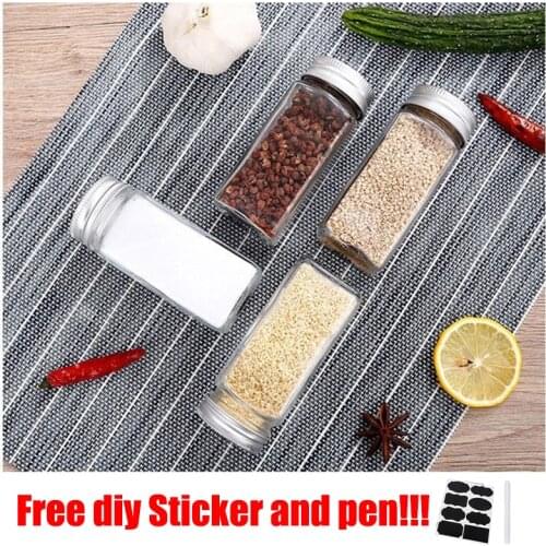 10pcs Household kitchen square glass seasoning bottle pepper perforated bottle MSG salt seasoning sub-bottle Spice Jar sticker