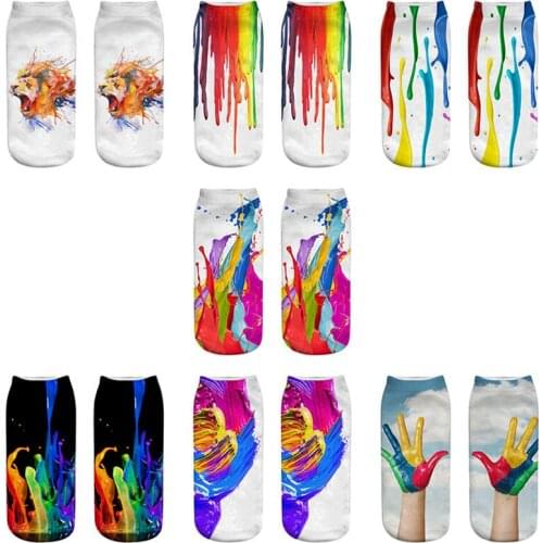 3 Pairs 3D Printing Womens Socks Casual Cotton Funny Happy Colorful Design Socks Personality Cute Kawaii Ankle Sock Female Meias