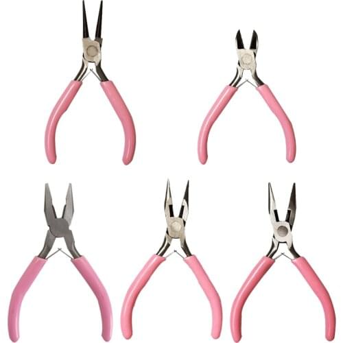 5inch Pink Long Nose Pliers Diagonal Cutting Pliers DIY Earring Jewellery Making Vise Oblique Mouth Vice Leather Craft Tool