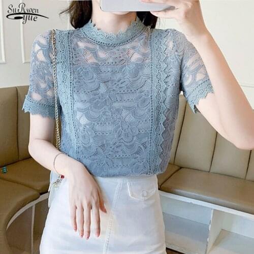 White Lace Shirt Womens Short Sleeve Top Korean O Neck Blouse Summer Fashion Loose Hollow Out Floral Chiffon Shirt Blusas 15211