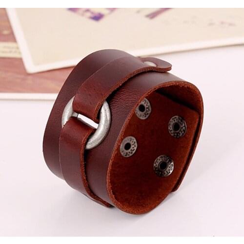 Boho Gypsy Hippie Punk Black Dark Red Cow Leather with Copper Charms Buttons Layered Unisex Wide Big Bracelets Bangle P01555