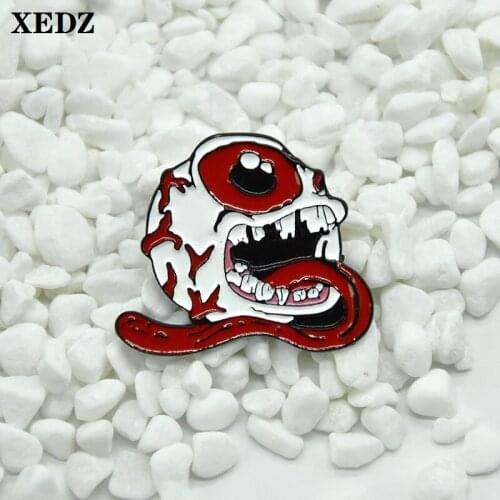 XEDZ tongue sticking out demon enamel pin Gothic bloodshot ogre brooch shirt lapel bag cartoon funny badge punk jewelry