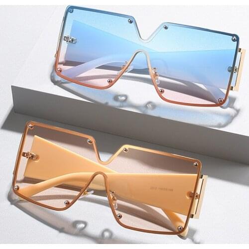 Full Rivet One Piece Square Sunglasses For Women 2021 New Gradient Blue Pink Sun Glasses Female Candy Color Big Shades