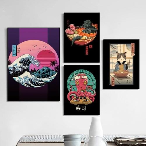 Japanese Style Cartoon Animal Decoration Mural Retro Poster Canvas Painting and Restaurant Wall Art Prints for Modern Home Decor