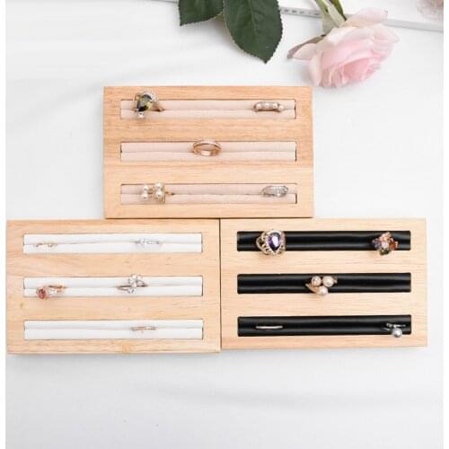 Wooden Jewelry Tray Display Case Leatherette Velvet Showcase Holder