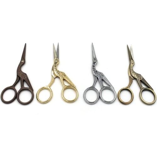 European Retro Sewing Scissors Cross Stitch Bronze Silver Gold Crane Bird Tailors Scissor DIY Handcraft Sewing Supplies Tools