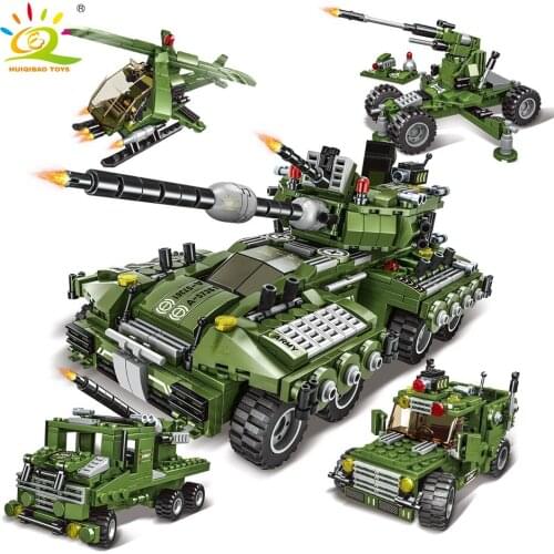 HUIQIBAO TOYS 771pcs 4in1 Military Artillery Car Building Block For Children Army Weapon Tank Brick Set with 4 Soldier Kids Gift