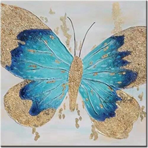 New Butterfly Canvas Oil Painting Handmade Abstract Gold Foil Animal Wall Art On Canvas Wall Picture Art Showpiece For Kids Room